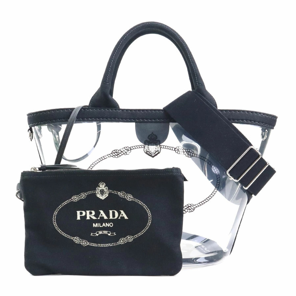 Prada 2way Shoulder Bag Plex Vinyl Canvas Clear Black